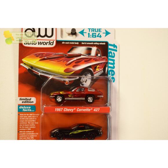 Auto World 2 Pack Flames 1967 Chevy Corvette 427 & 2017 Dodge Viper GTC - Picture 2 of 5